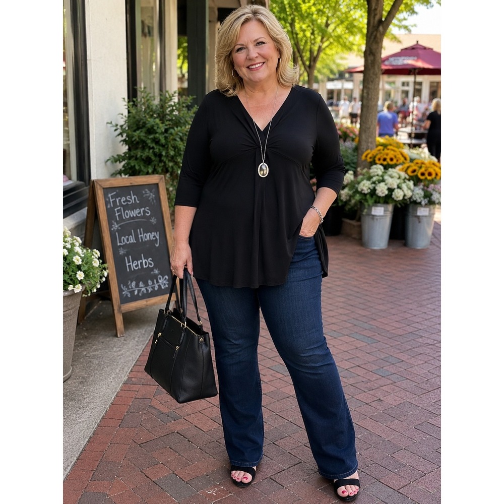 Talbots Black Twist Front Tunic Top 3X‎ Plus Size Flowy Stretch Blouse
